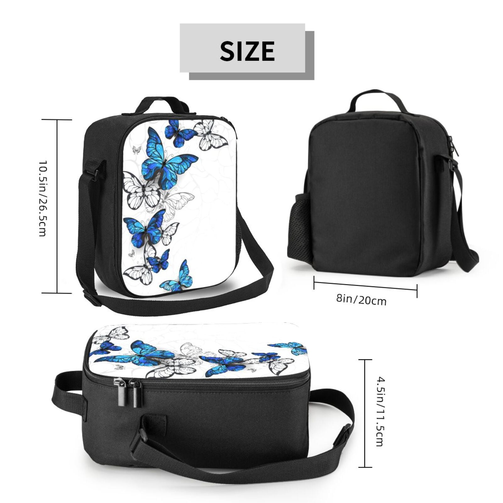 Defioc Blue Flying Butterflies Print Lunch Box for Men & Women, Insulated Lunch Bag Thickened Thermal Leakproof Lunch Tote Bag for Adult Office Travel Picnic