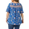 thumbnail image 4 of DARING DIVA Women's Plus Floral Print V Neck Boho Casual Loose Blouse 1X Blue, 4 of 6