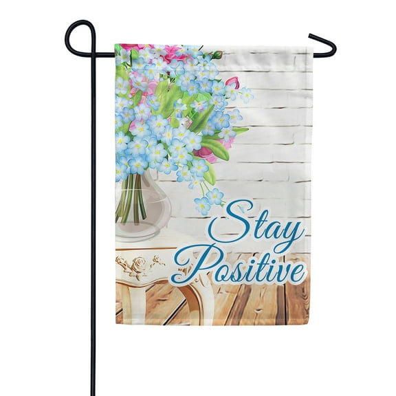 America Forever Stay Positive Garden Flag 12.5 x 18 inches Pink Blue Floral Flower Bouquet Double Sided Spring Summer Inspirational Quotes Seasonal Yard Outdoor Decorative Motivational Flag