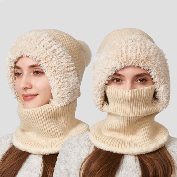 KANG Winter Warm Fleece Lined Scarf Hat For Cold Weather Outdoor Activities Thermal Knitted Face