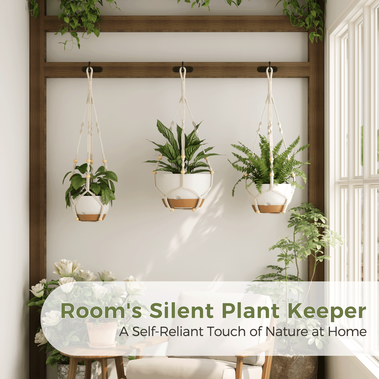 Gentingbro 3 Pcs White Hanging Planters Set, Decorative Pots for Succulents, Green Plants & Flowers Indoor Outdoor, Space-Saving Hanging Plant Pots for Vertical Gardening