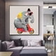 thumbnail image 2 of Pintura al óleo de elefante pintada a mano de Arthyx Pop Art sobre lienzo, dibujo animado abstracto, decoración de pared moderna para habitación de niños y hogar, 2 of 5