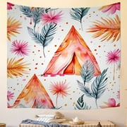 Boho Ethnic Dorm Tapestry Watercolor Boho Durable Office Tapestry Washable Leaves Feathers Wall Hanging Tapestry - for Office College Dorm Living Room Home Decoration 51x59 Inches