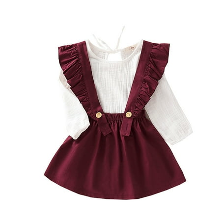 

baby girl clothes Baby Long Sleeve Solid T-Shirt Tops+Overalls Skirts Outfits Sets