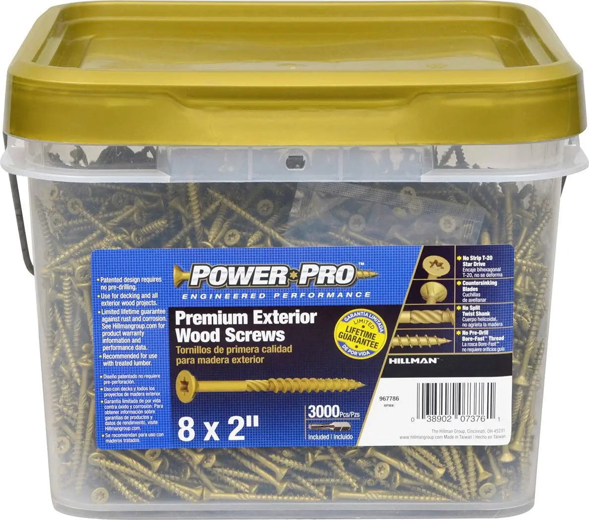 Power Pro 967786 Wood Screws, #8 x 2", Premium Outdoor Deck Screws, Rust Resistant, Epoxy Coated Bronze, 3000pcs Tub