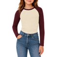 thumbnail image 3 of Girls Long Sleeve Shirts Raglan Color Slim Fit Cute Tunic Top for 5-14 Years, 3 of 6