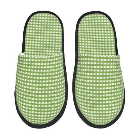 Balery Green Gingham Slient Indoor Furry Fleece Comfort House Shoes Soft Non-Slip Home Shoes Cotton slippers House Slippers-- Medium
