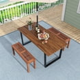 thumbnail image 5 of HJTER Outdoor Backless Bench, Patio Dining Bench with Breathable Slatted Seat, 2-Seat Rustic Wood Bench for Entryway, Garden, Backyard, Deck, Natural, 5 of 9