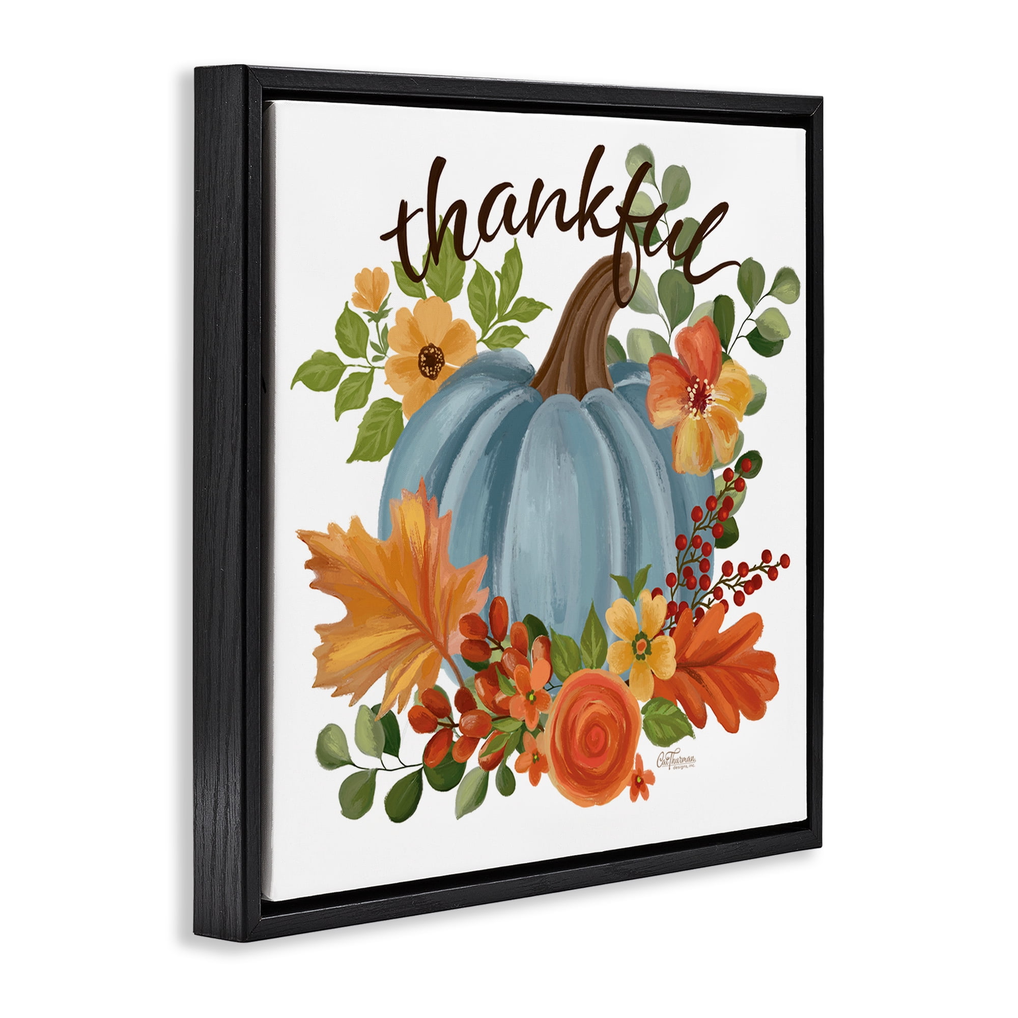 Stupell Industries Autumnal Thankful Pumpkin Holiday Painting Black Floater Framed Art Print Wall Art, 18 x 18
