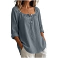 thumbnail image 3 of VBVC Women's Cotton Linen Square Neck Tunic Tops , Casual Long Sleeve Shirts For Women , Ladies' Lightweight Blouses with Pockets,Gray,S-2XL, 3 of 8