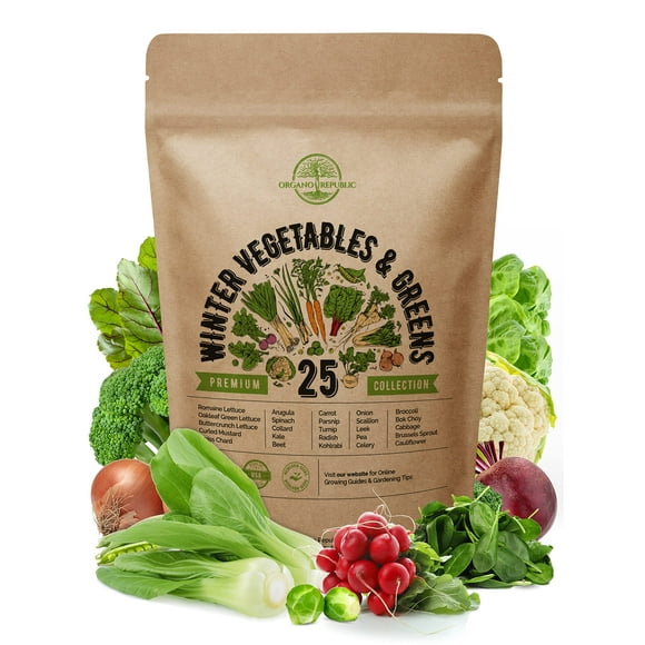 25 Winter Vegetable garden Seeds Variety Pack for Planting Outdoors Indoor Home gardening 6500 Non-gMO Heirloom Veggie Seeds: Broccoli Beet carrot collard Lettuce Radish Spinach Pea Kohlrabi More