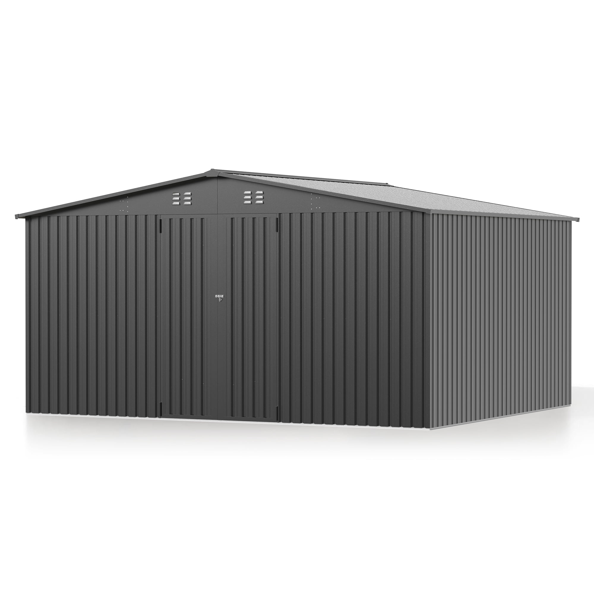 EasyHawk 14 ft x 12 ft Heavy-Duty Steel Metal Outdoor Storage Shed with Lockable Doors, Garden Shed for Backyard