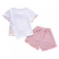 thumbnail image 2 of 1-5Y Applique Striped Asymmetric Panel Ruffle Cotton Linen Baby Girl Summer Short Sleeve + Shorts 2 piece Set, 2 of 6