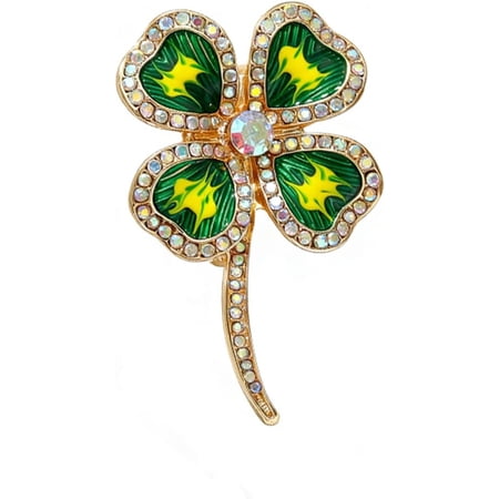 St. Patrick's Day Brooch Pin for Women Dainty Rhinestone Green Clover Leaf Shamrock Hat Brooch Lucky Decor Accessories St Patrick's Day Irish Holiday Fashion Jewelry