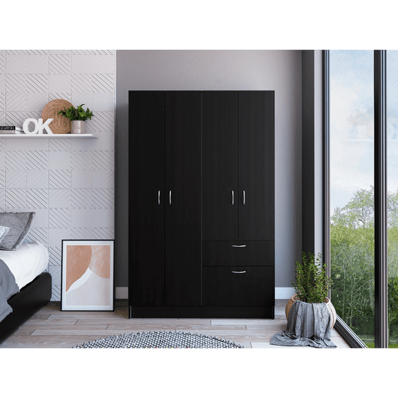 CoSoTower Armoire, Double Door Cabinet, One Drawer, Five Interior Shelves, Rod -Black / White