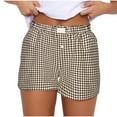 thumbnail image 2 of CALAFEBILA Cotton Bermuda Shorts for Women Plus Size Plaid Elastic Waist Casual Womens Plus Size Shorts with Pockets, 2 of 5