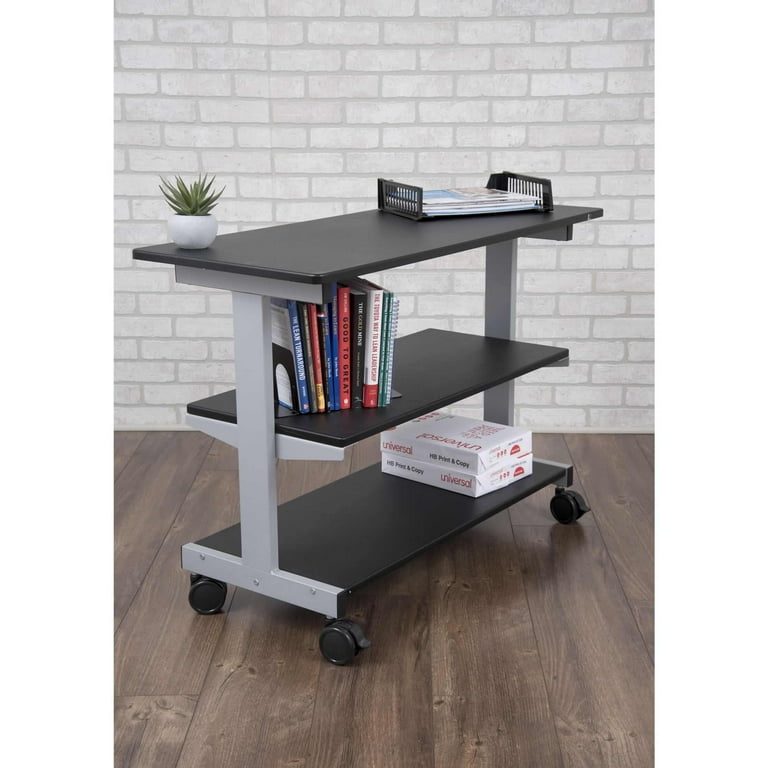 Stand Up Desk Store 3-Shelf Rolling Desk Return Side Desk Organizer and  Bookcase on Wheels