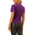 thumbnail image 3 of INSPIRE CHIC Women's Velvet Sequin Top Crew Neck Short Sleeve Party Clubwear Blouse S Light Purple, 3 of 6