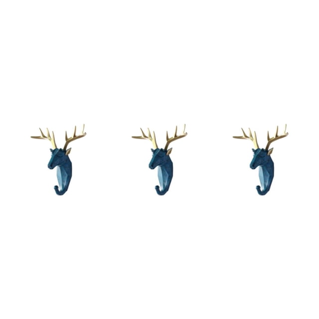 Baohd Résine Éléphant Tête Animal Mur Monté Crochet en Résine Pas Facilement Usé Rétro Bleu (Cerf) 3Set