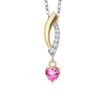 925 Silver and 10K Yellow Gold Pink Mystic Topaz and White Lab Grown Diamond Pendant Necklace for Women | 0.36 Cttw | Gemstone November Birthstone | Heart Shape 4MM | With 18 inch Chain