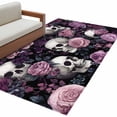 thumbnail image 2 of 3'x5' Area Rugs, Halloween Skull Indoor Outdoor Area Rug for Living Room Bedroom, Vintage Pink Rose Purple Flower Washable Bathroom Rugs Kitchen Floor Carpet Mats Home Decor Aesthetic, 2 of 8