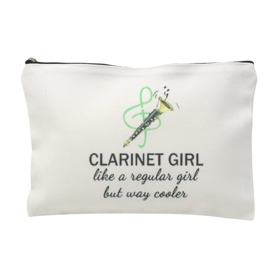 Unique Bargains 1 Pc Durable Clarinet Letter Makeup Bag White Canvas