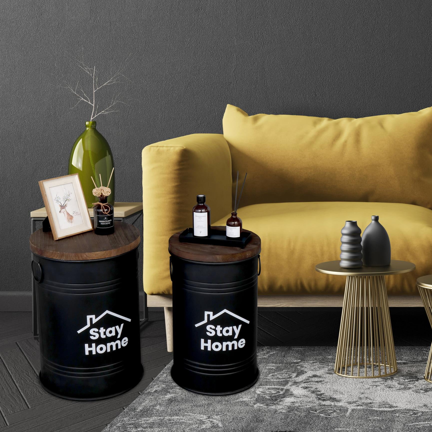 Winado Rustic Storage Ottoman Seat Stool, Farmhouse Accent Side Table