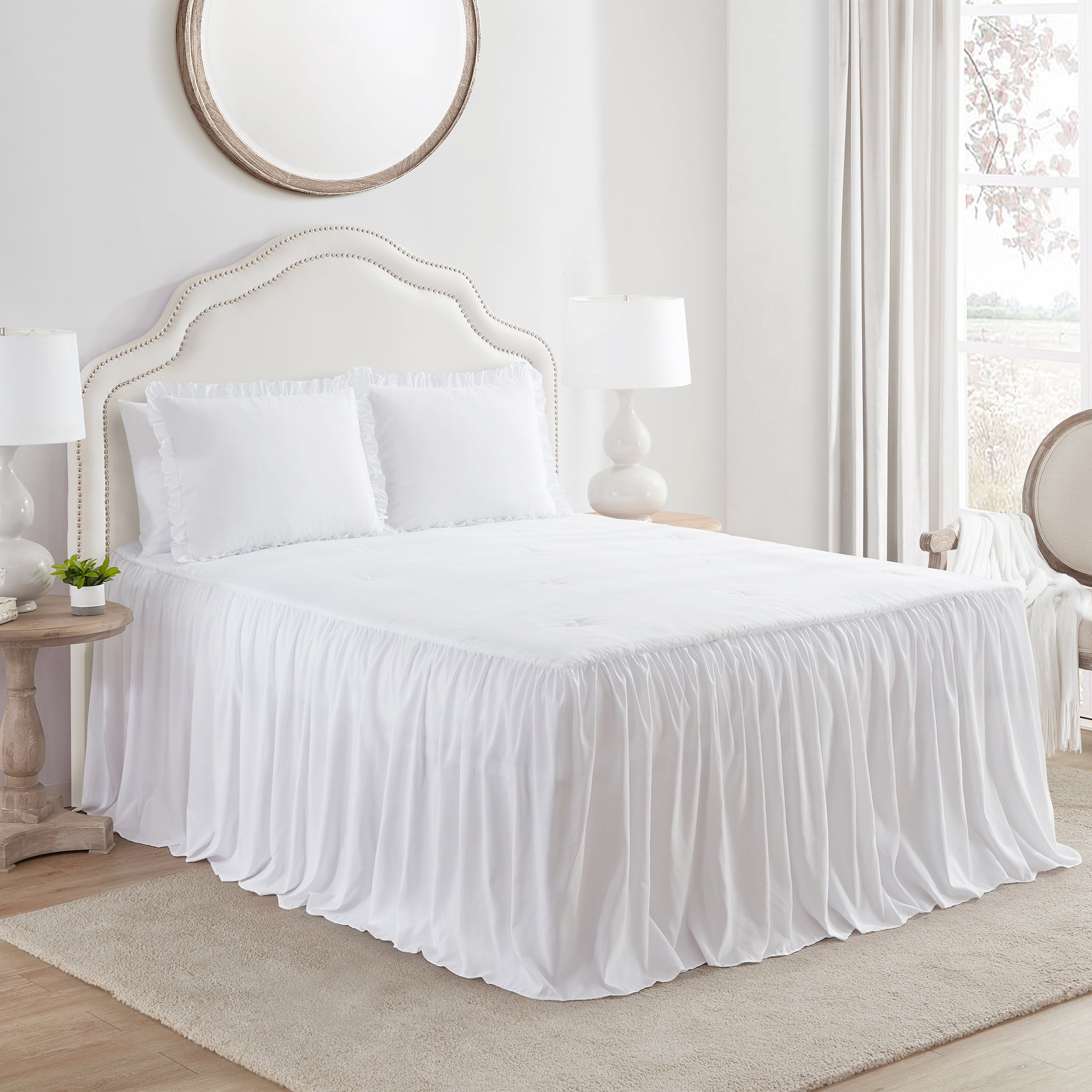 My Texas House Angelina Draping Ruffle Polyester Adult 2-Piece Bedspread Set, Bright White, Twin
