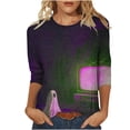 thumbnail image 1 of PEZHADA T-Shirts pour Femmes Mode Décontractée Imprimé Halloween Col Rond Manches 3/4 T-Shirt Tops Femmes Tops Manches 3/4 pour Femmes, 1 of 1
