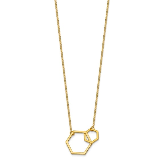 14k Solid Yellow Gold Intertwined Hexagons Necklace 18 Inch 16.1mm Wide Pendant Necklace for Women