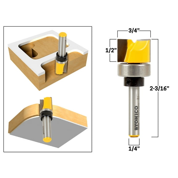 Yonico 3/4" Flush Trim Template Router Bit - 1/4" Shank - 14073q