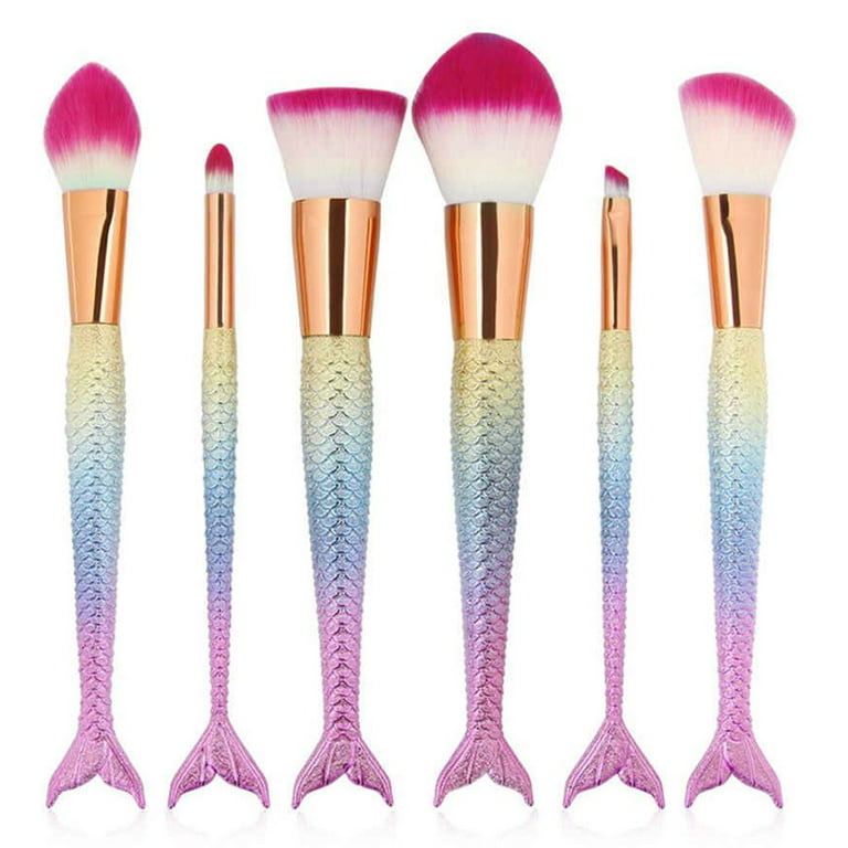 10/11pcs Mermaid Tail Makeup Brushes Set for Teen Girls Nylon Hair Plastic  Brush Sets Double-tailed Fish Makeup Tools