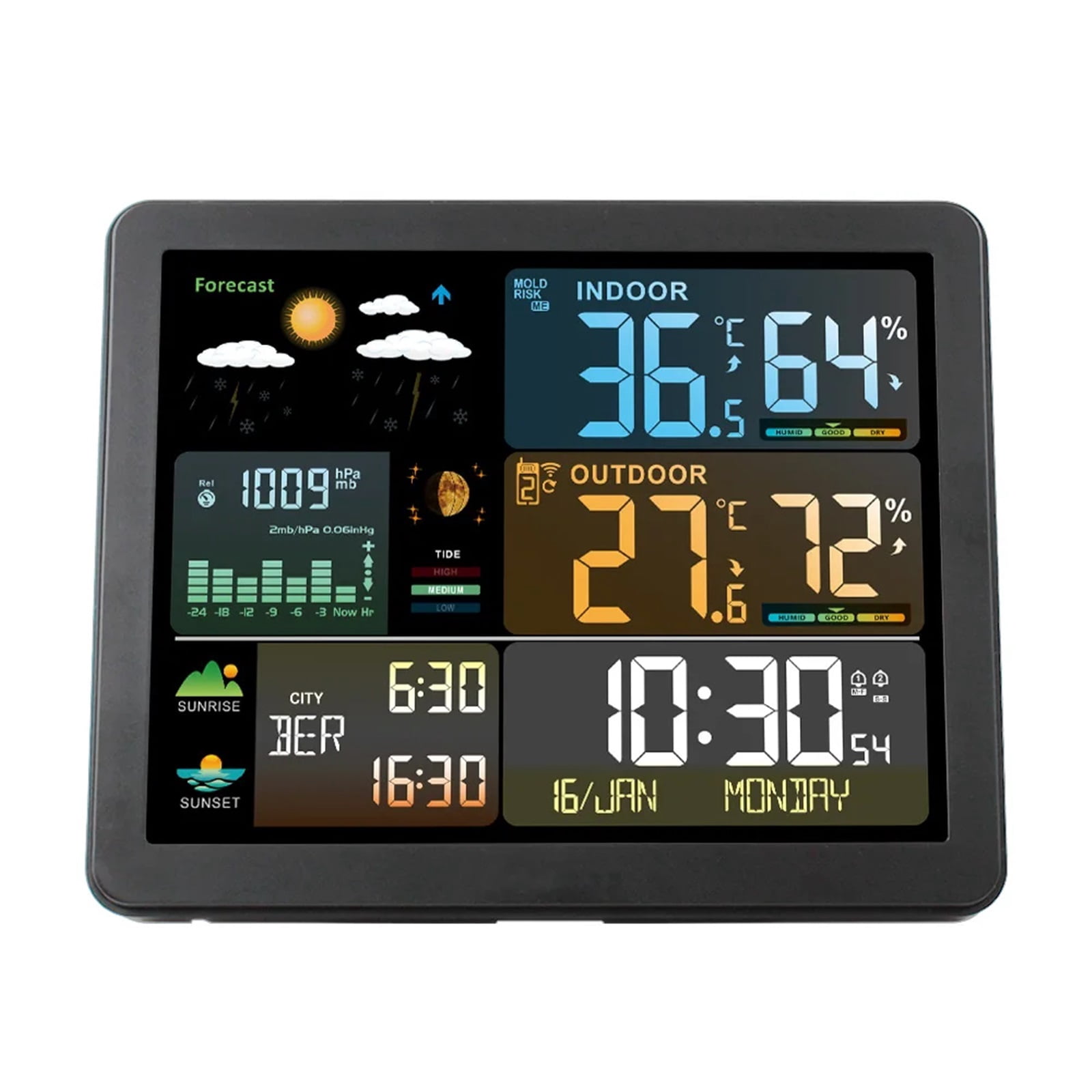 Wireless Weather Station with Colorful Display, Wall Digital Clock, Dual Alarm Clock, Barometer, Thermometer, Hygrometer