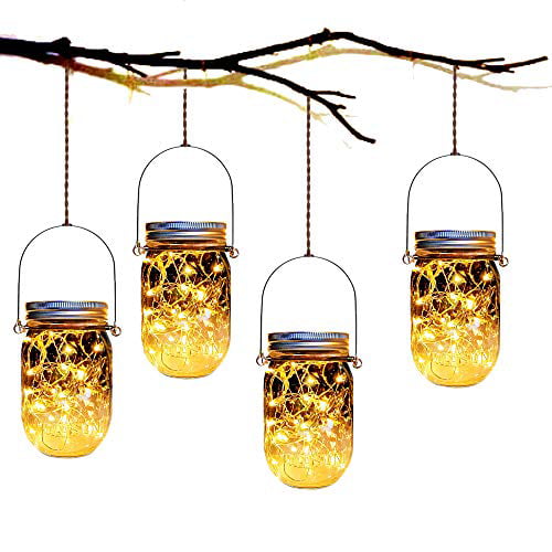 Mason Jar Solar Lanterns Lights 4 Pack, Tiki Patio Lanterns