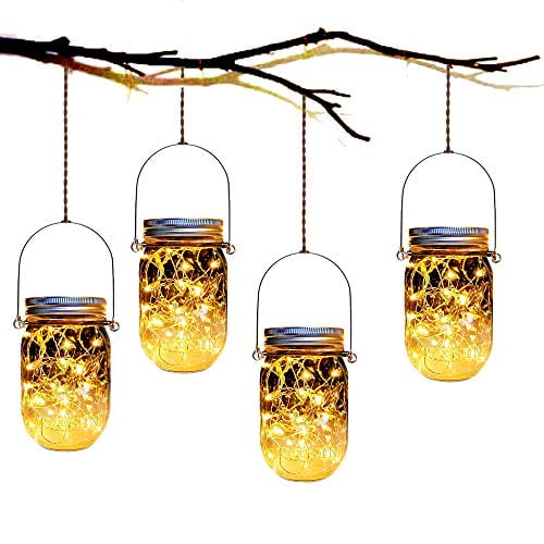 Mason Jar Solar Lanterns Lights 4 Pack 30 Led Starry Star Fairy Firefly For Outdoor Patio Garden Yard Wedding Table Decor Lantern Jars Hangers Included Com Mason Jar Solar Lanterns Lights 4 Pack, Tiki Patio Lanterns