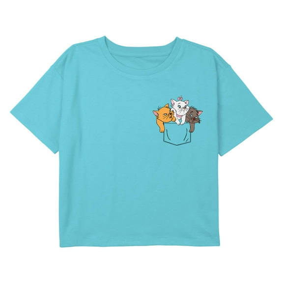 Girl's Aristocats Kittens Faux Pocket Graphic Cropped T-Shirt
