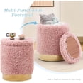 thumbnail image 6 of Mxfurhawa Storage Ottoman,Metal Base Vanity Stool Chair,Modern Round Footstool with Soft Padded Seat,Multipurpose Sofa Table or  Stand for Hallway,Living Room and Lounge (Pink-Long Wool), 6 of 7