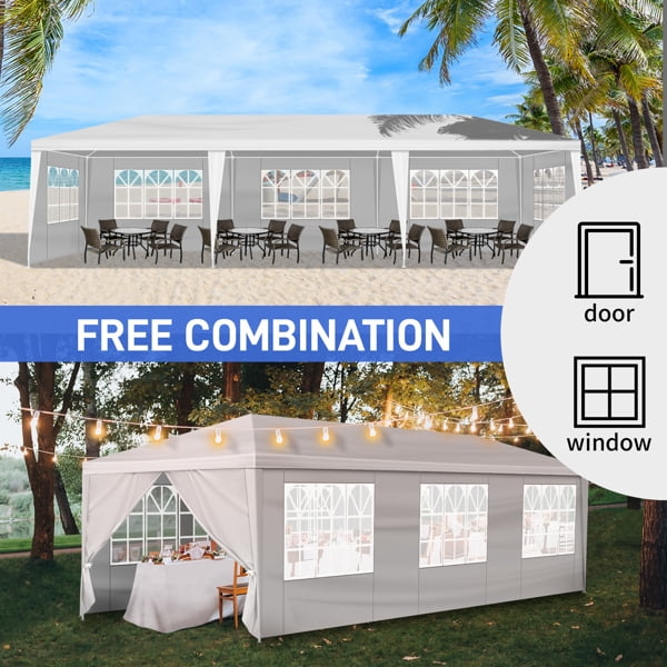 Alvantor White 10x30 ft Outdoor Pop Up Canopy Tent with 8 Removable Sidewalls,Easy-Setup Gazebo,8 Sides
