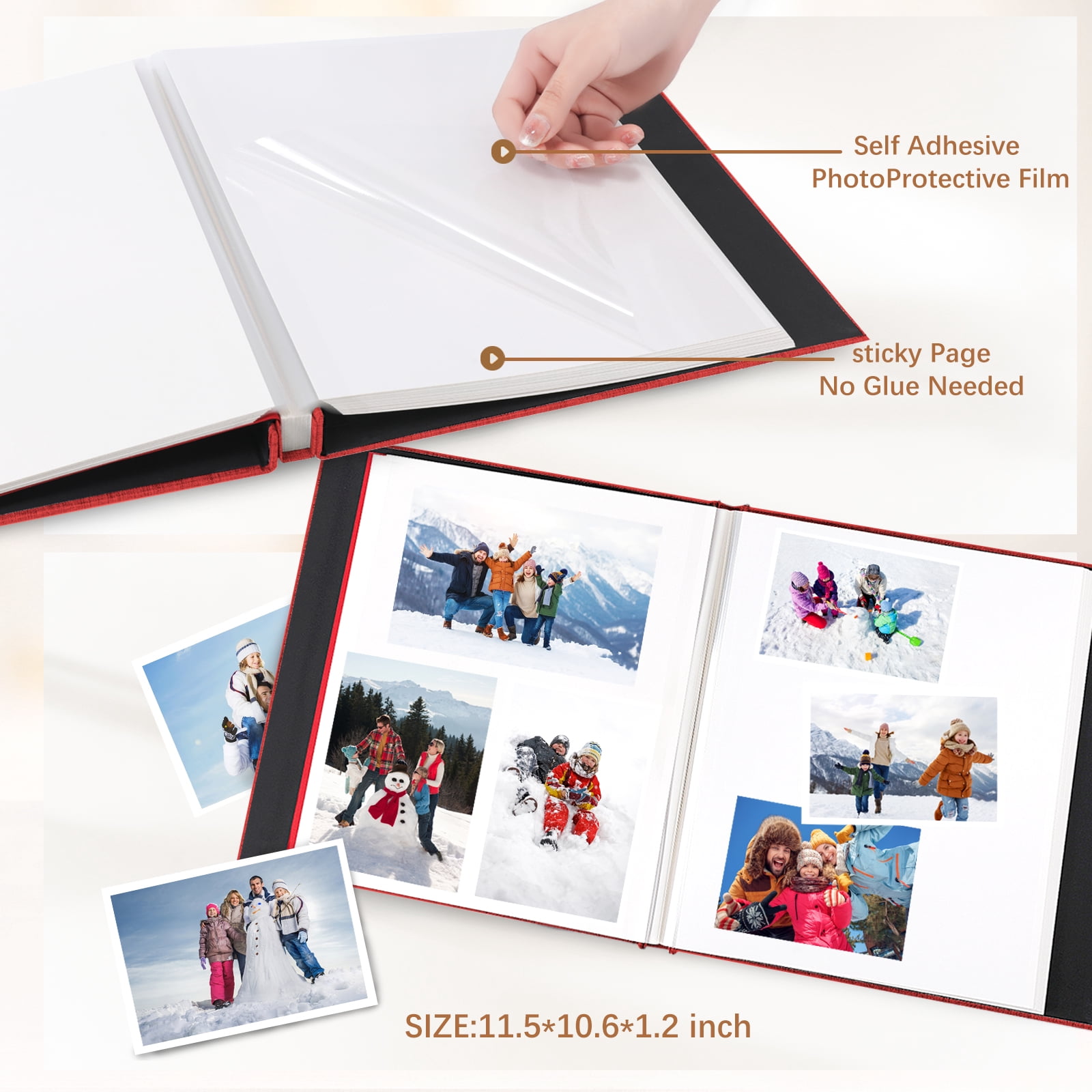 cherished memories 60 Pages Large photo album with self adhesive pages - perfect for photo paper 4x6 5x7 8x10, sticker book, and scrapbook supplies - stylish binder to preserve your moments