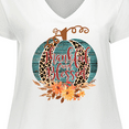 thumbnail image 4 of Inktastic Thankful and Blessed Teal Cheetah Pumpkin Women's Plus Size V-Neck T-Shirt, 4 of 5