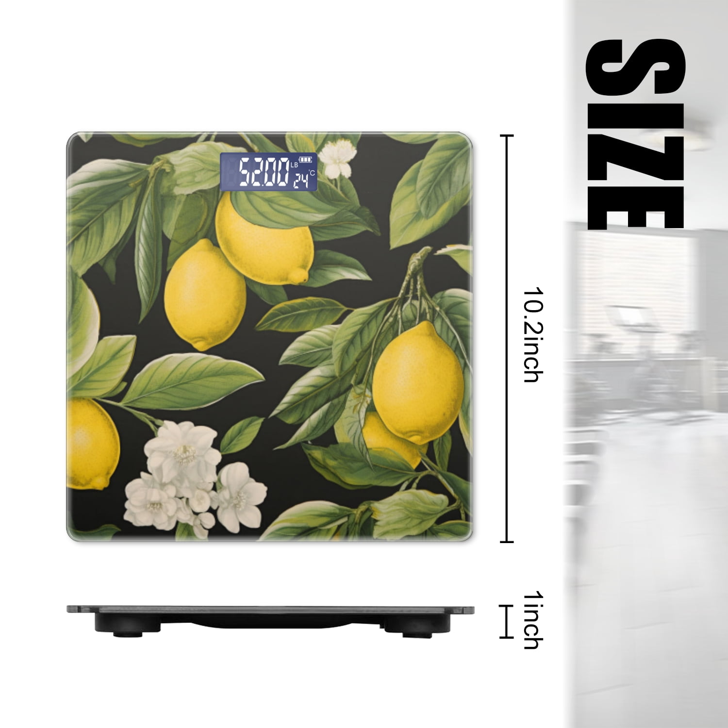 High Precision Body Weight Scale Smart Bathroom Scales with Large LCD Display(400lbs),Decorative for Bedroom-Lemon Tree With Leaves And Flowers
