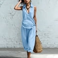 thumbnail image 5 of Cagogo Women's 2 Piece V Neck Sleeveless Shirt Wide Leg Pants Set Casual Solid Boho Vacation Outfits Loose Two Piece Lounge Matching Sets Tracksuits Travel Resort Wear Clothes, Sky Blue 2XL, 5 of 9