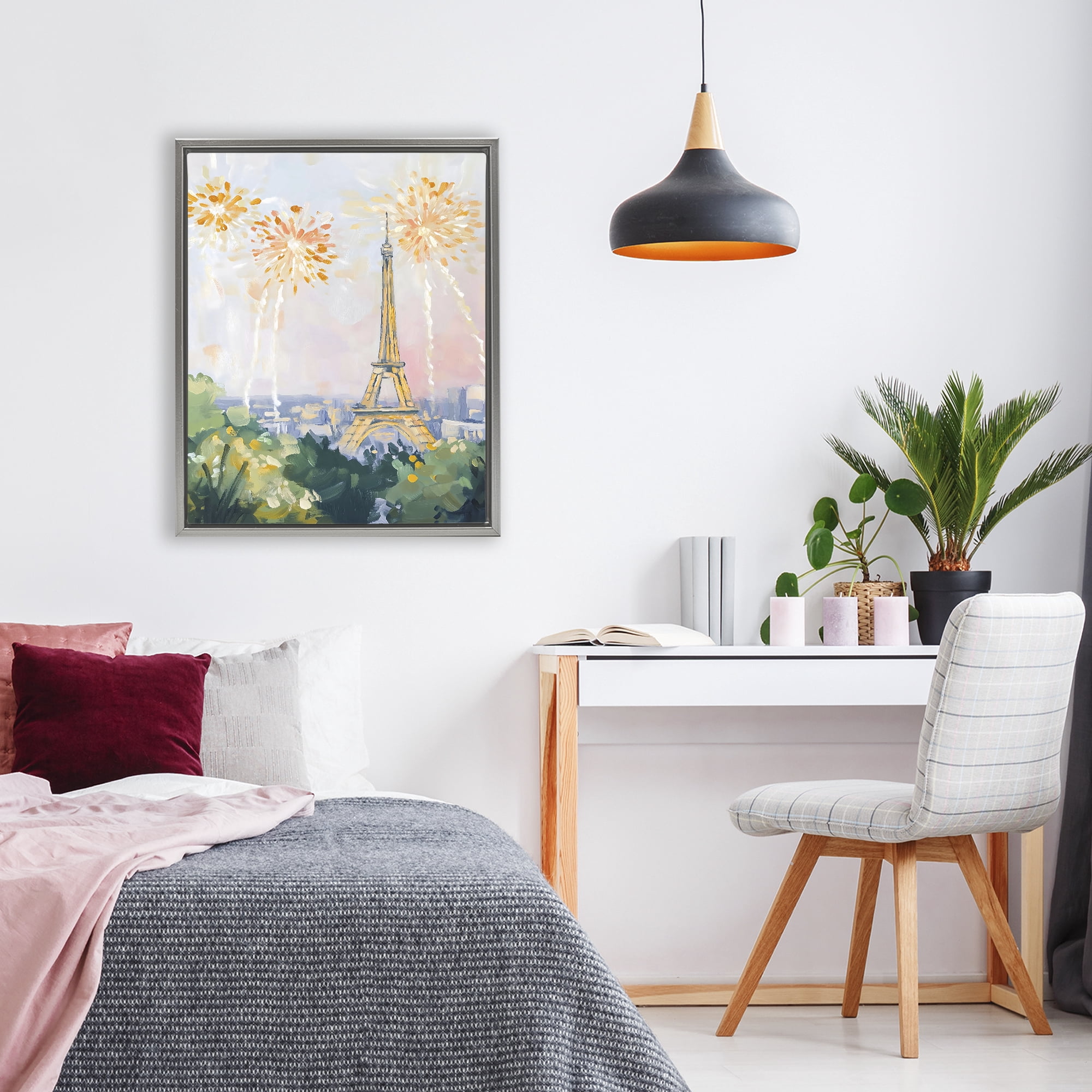 Stupell Industries Fireworks in Paris Gray Framed Floater Canvas Wall Art, design by The Prints Vibe
