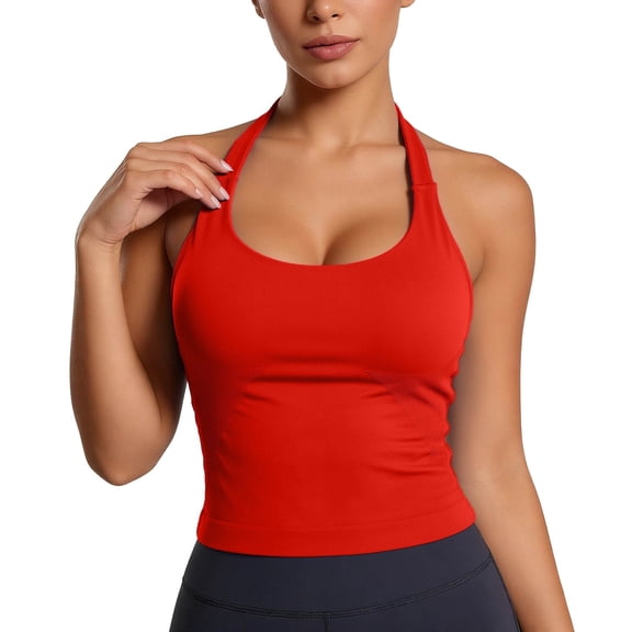 Fgnfyis Womens Tank Tops with Built in Bra Workout Yoga Racerback Athletic Fitness Running Camisole Sleeveless Tank Tops for Women Watermelon Red1_002 L