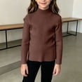 thumbnail image 4 of BRGZLK Girls Mock Neck Sweater Tops Fall Winter Sweet Cute Solid Color Ribbed Knit Long Sleeve Stretch Fit Inner Layer Tees for Outings, Kids Clothes Coffee 6-10 Years, 4 of 7