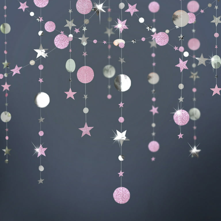 4M Hot Pink Birthday Party Decorations Circle Dots Garland Rose Pink  Hanging Paper Polka Dots Streamer
