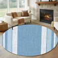 thumbnail image 2 of Vintage Sky Blue Striped Round Rug 6ft Washable Circle Kitchen Rugs Non Slip Farmhouse Modern Stripes Boho Texture Large Area Rug Indoor Carpet for Bedroom Living Room Office Dining Room Nursery, 2 of 9