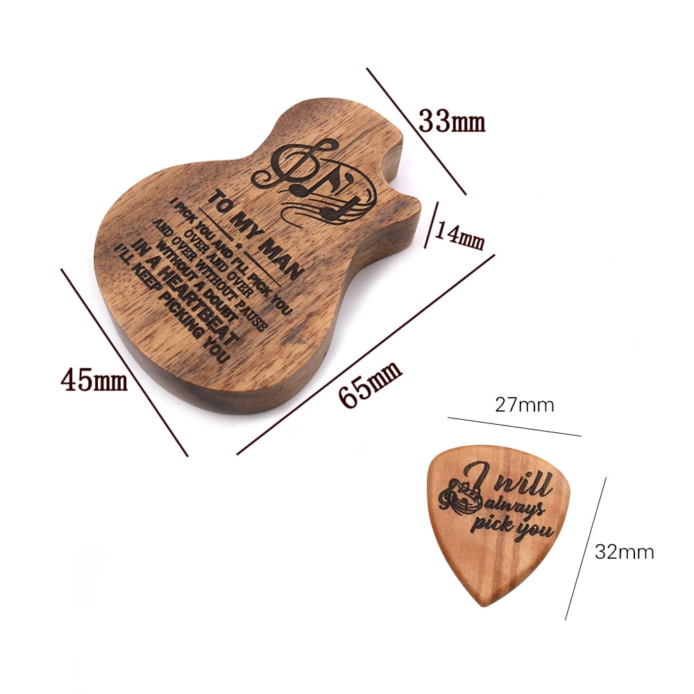 Guitar Wooden Pick Box Holder Collector with 2pcs Wood Picks C6S9 