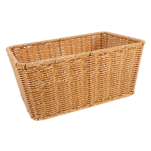 Plastic and Iron Basket for Home Use Versatile Storage Solution Light Brown 12.5 x 8.5 x
