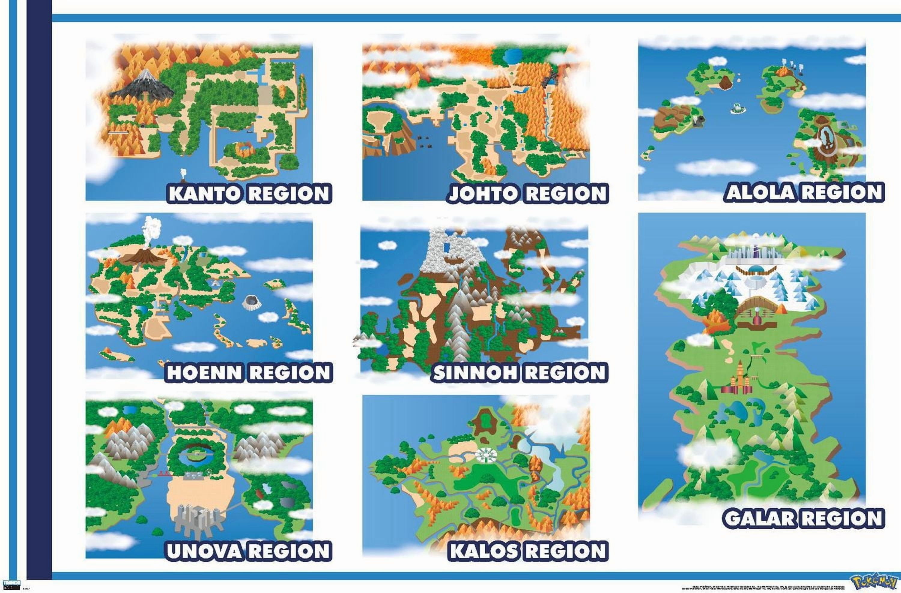 Pokémon - Map Grid Wall Poster, 22.375" x 34"